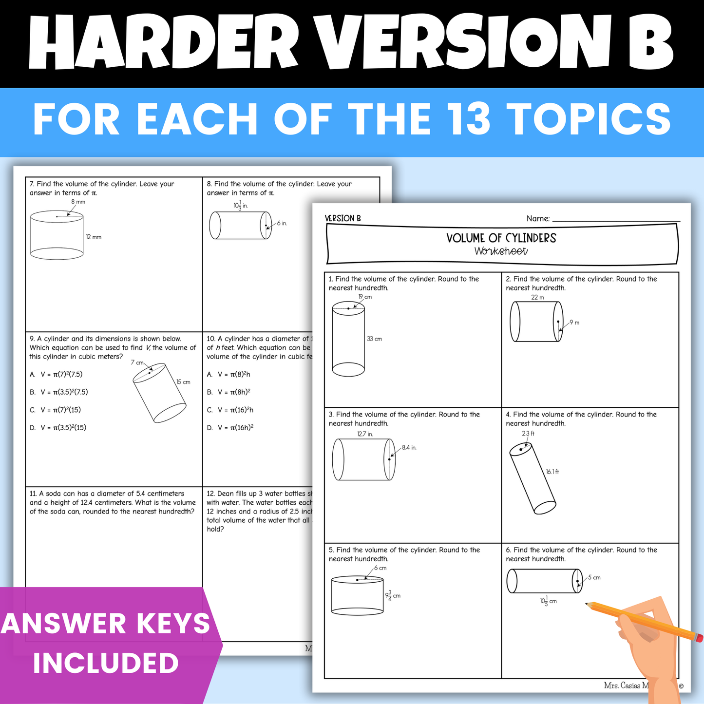 Volume and Surface Area Differentiated Worksheets 8th Grade Math