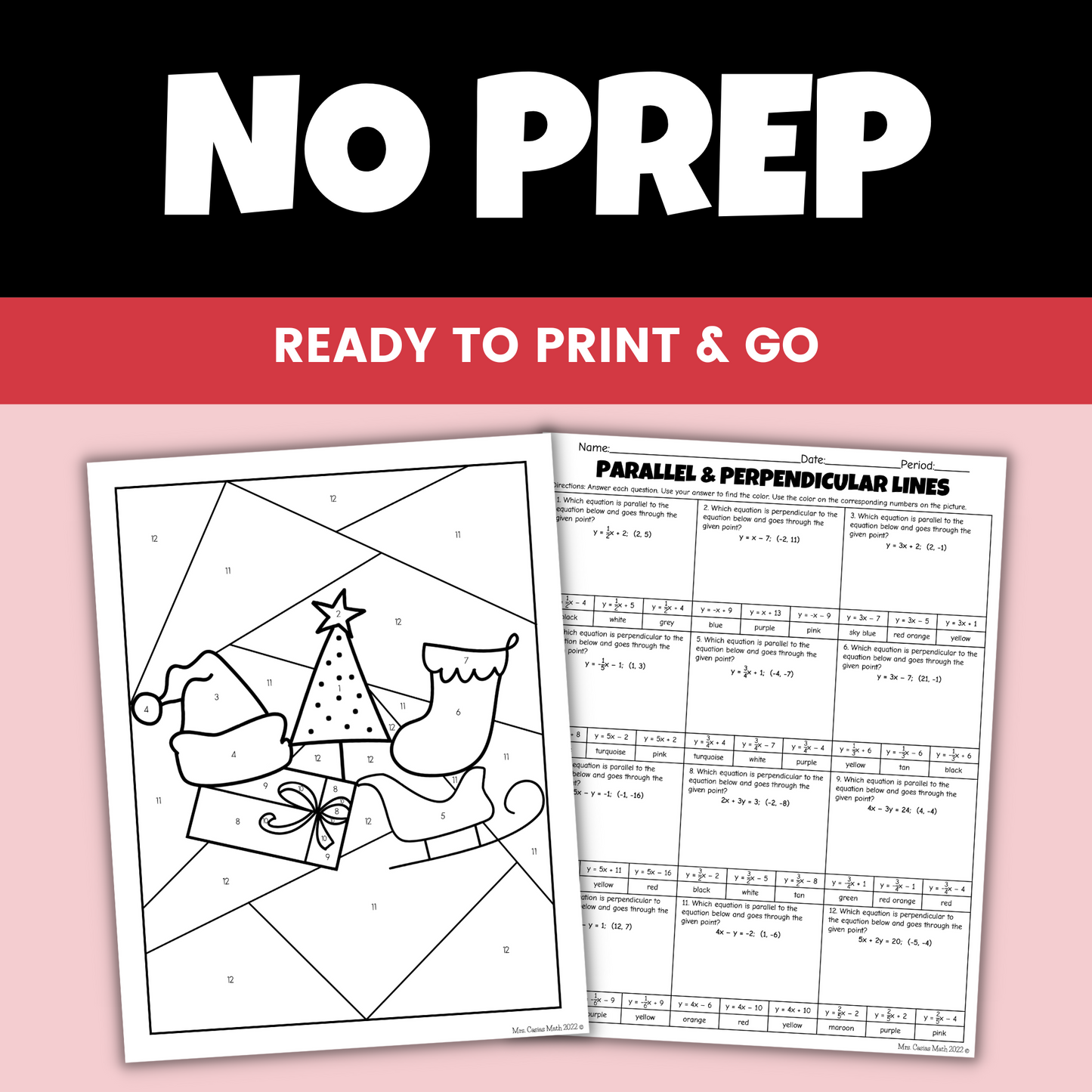 Winter Christmas Math Activities Coloring Worksheets Algebra 1