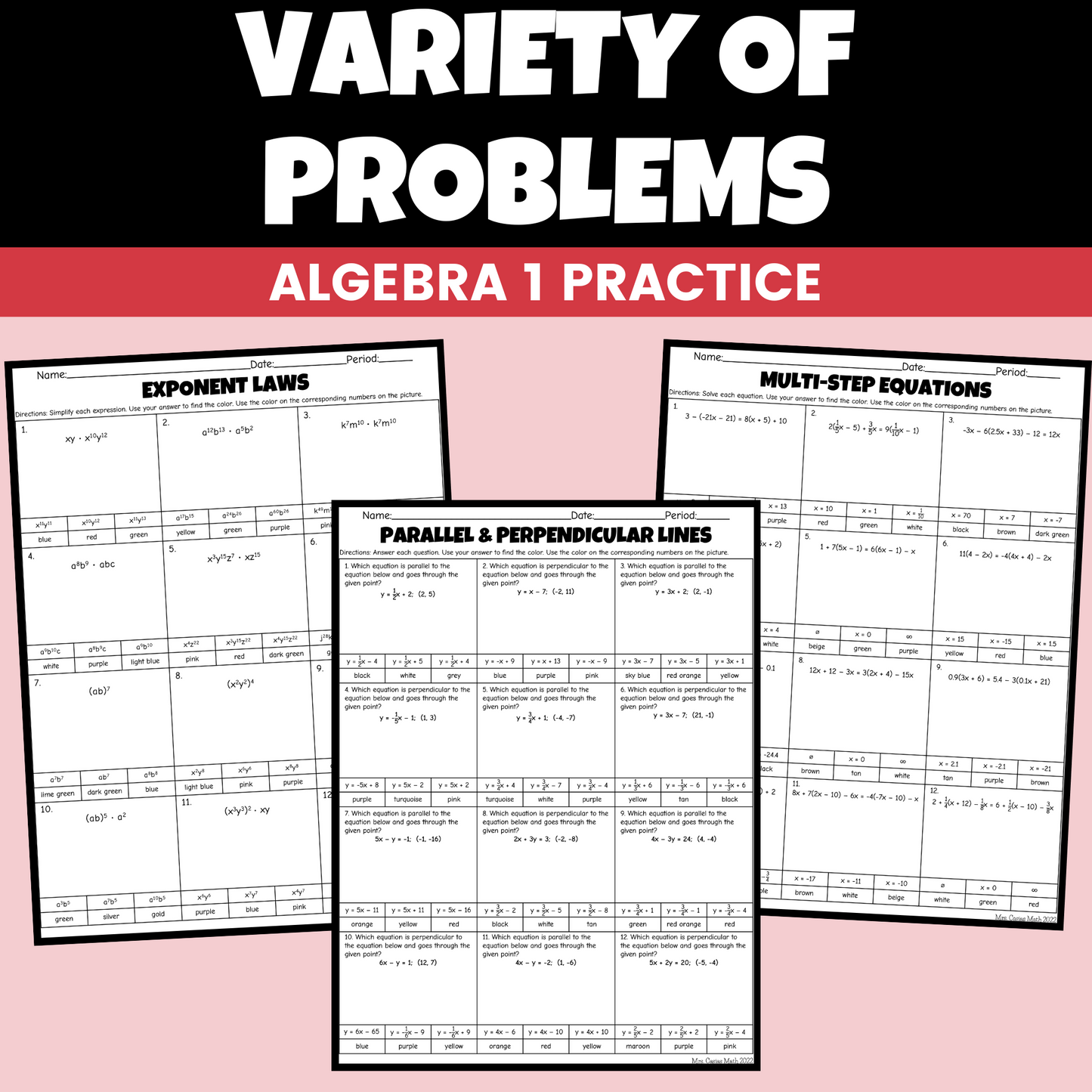 Winter Christmas Math Activities Coloring Worksheets Algebra 1