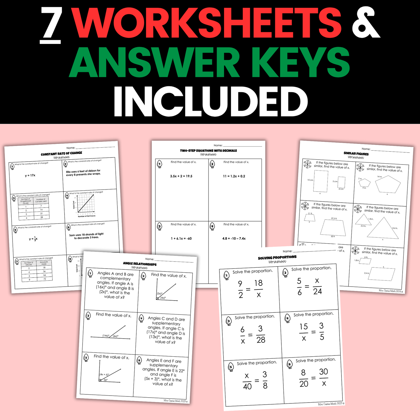 7th Grade Math Christmas Holiday Activities Digital and Worksheets BUNDLE