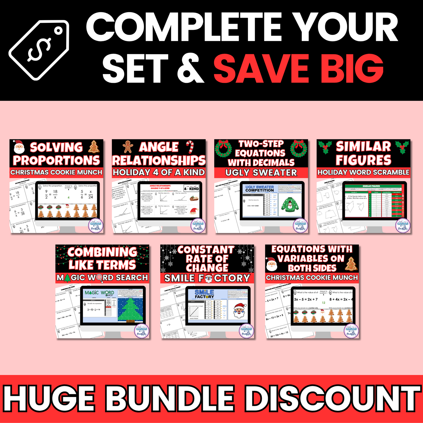 7th Grade Math Christmas Holiday Activities Digital and Worksheets BUNDLE