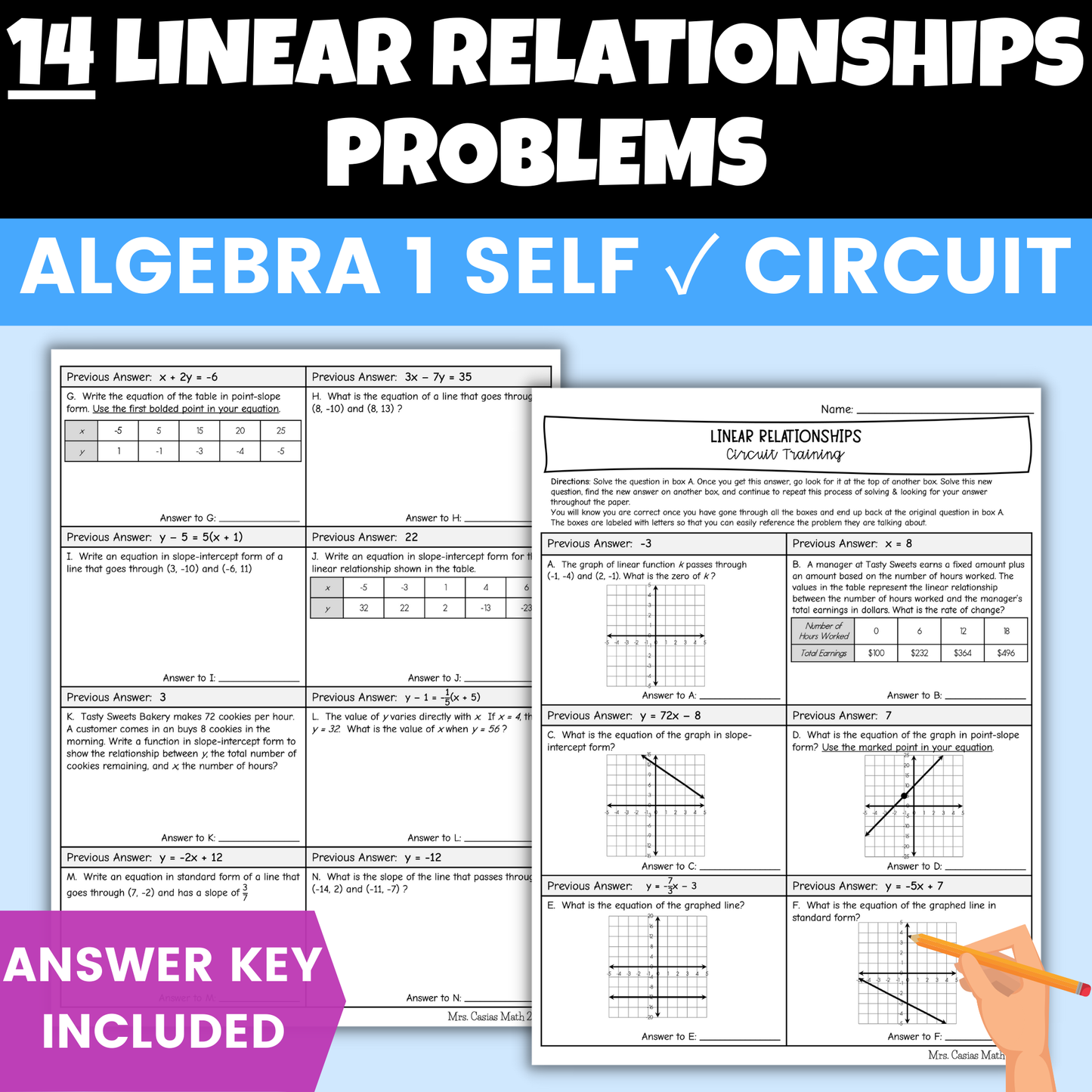 Linear Relationships Worksheet Self Checking Circuit Activity