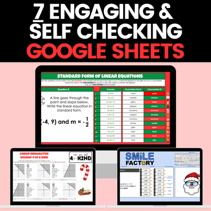 Algebra 1 Christmas Holiday Activities Digital and Worksheets BUNDLE