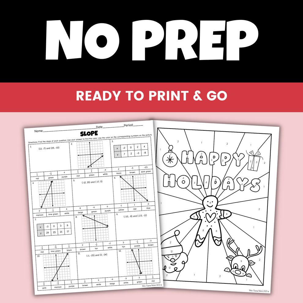 Holiday Math Activity 8th Grade Slope Christmas Coloring Worksheet ...