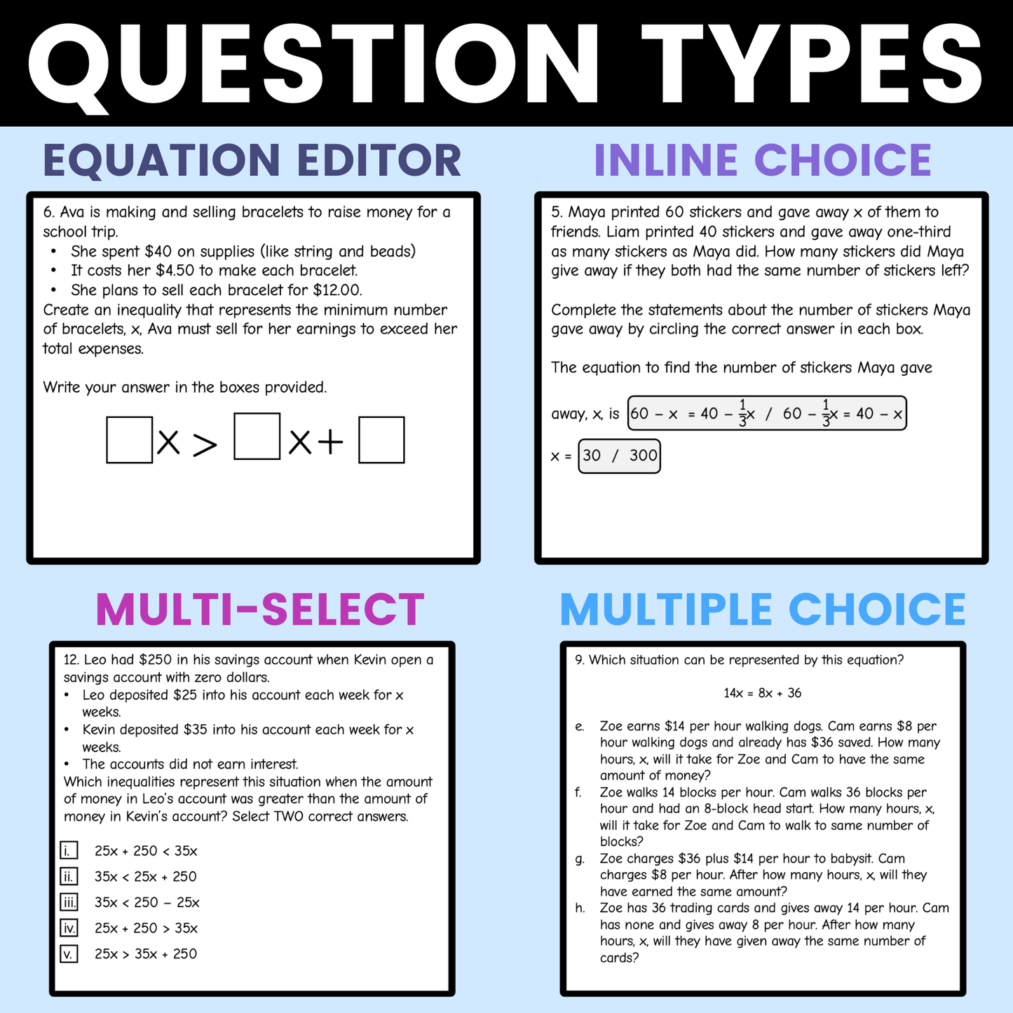 Equations and Inequalities Worksheet 8th Grade Math STAAR Review Activity