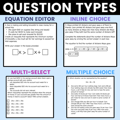 Equations and Inequalities Worksheet 8th Grade Math STAAR Review Activity