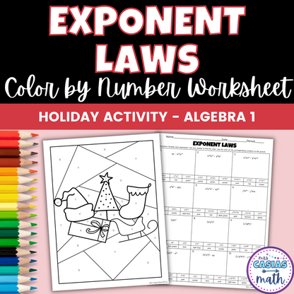 Algebra 1 Christmas Activity Exponent Laws Holiday Coloring Worksheet