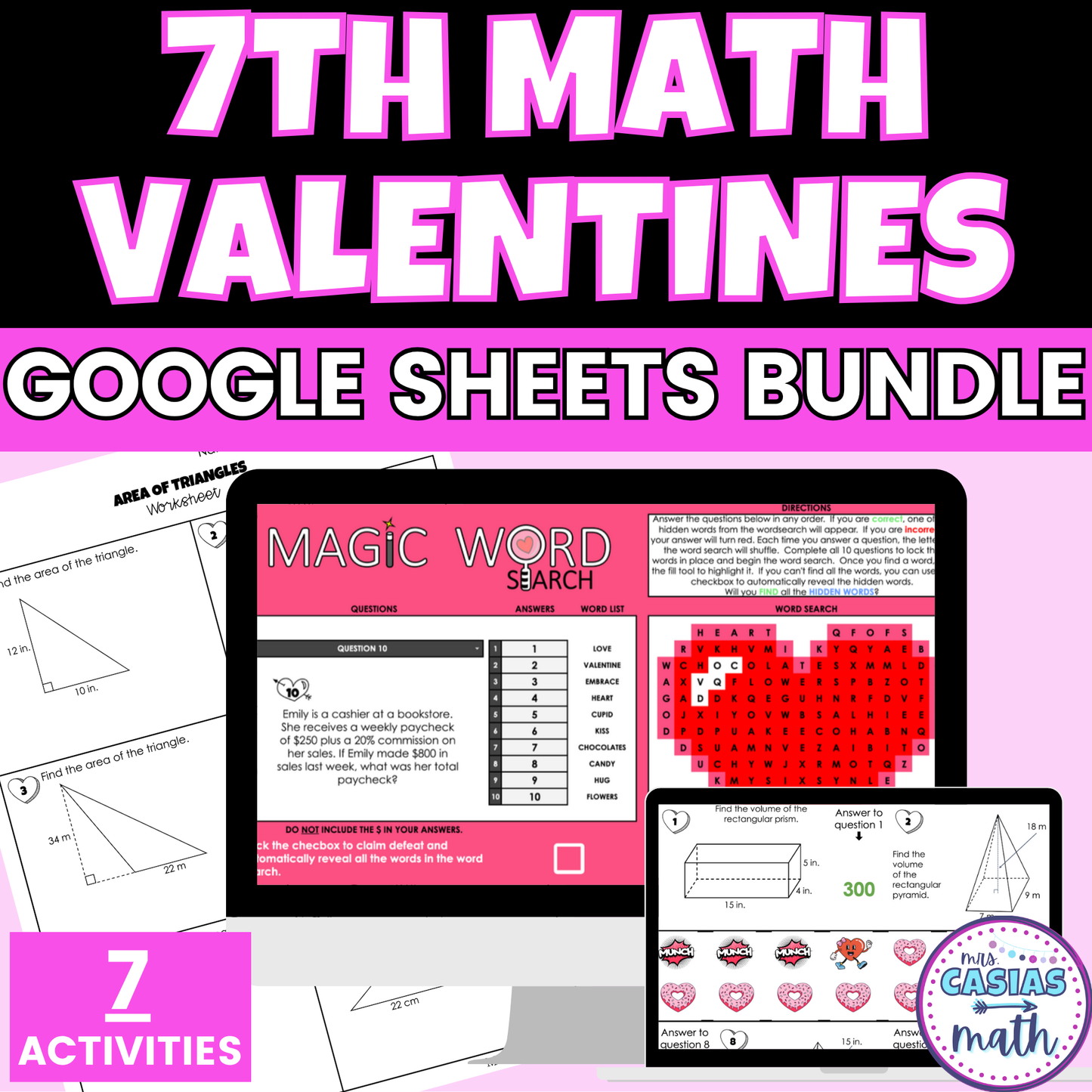 7th Grade Math Valentines Day Activities Digital and Worksheets BUNDLE