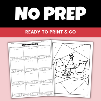 Algebra 1 Christmas Activity Exponent Laws Holiday Coloring Worksheet