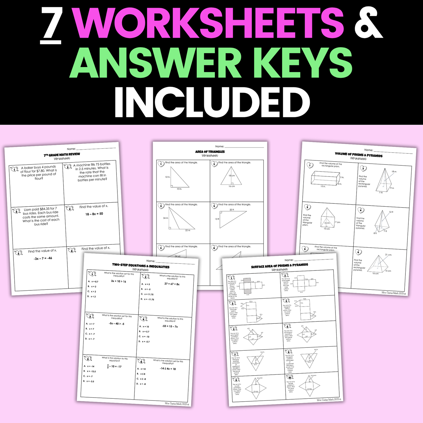 7th Grade Math Valentines Day Activities Digital and Worksheets BUNDLE