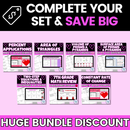 7th Grade Math Valentines Day Activities Digital and Worksheets BUNDLE