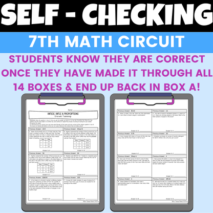 Ratios, Rates and Proportions Worksheet Self Checking Activity 7th Grade Math