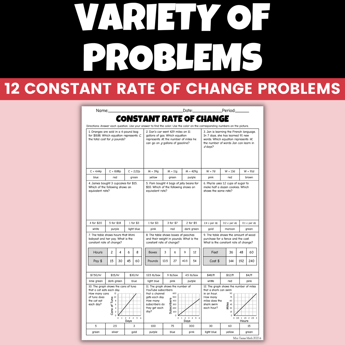 7th Grade Math Christmas Activity Constant Rate of Change Coloring Worksheet