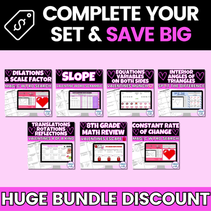 8th Grade Math Valentines Day Activities Digital and Worksheets BUNDLE