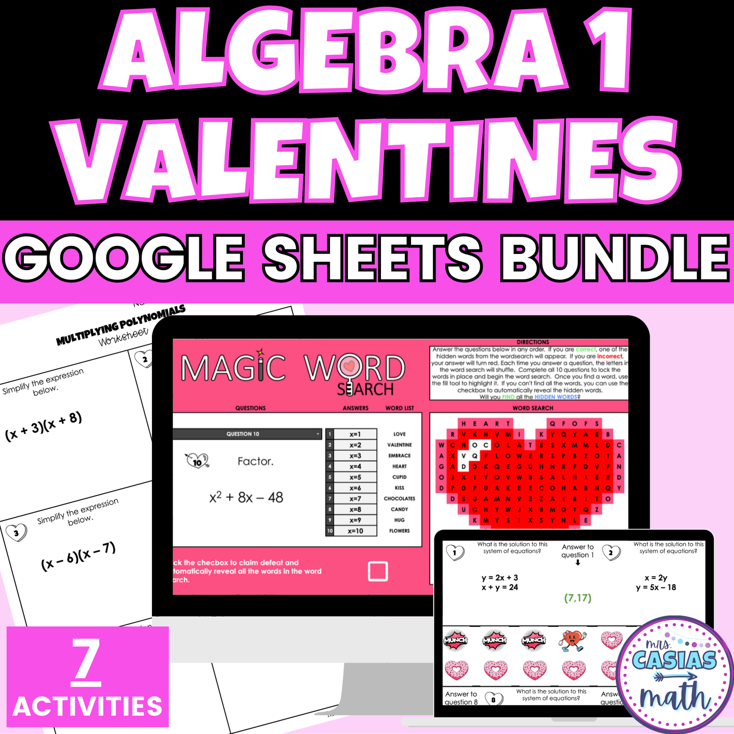 Algebra 1 Valentines Day Activities Digital and Worksheets BUNDLE