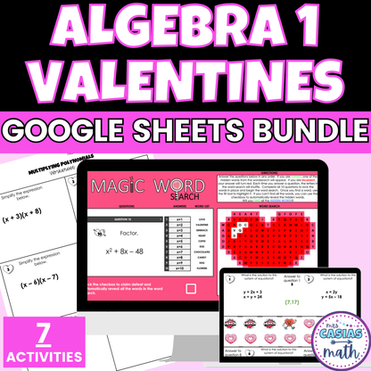 Algebra 1 Valentines Day Activities Digital and Worksheets BUNDLE