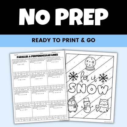 Algebra 1 Winter Activity Parallel and Perpendicular Lines Coloring Worksheet