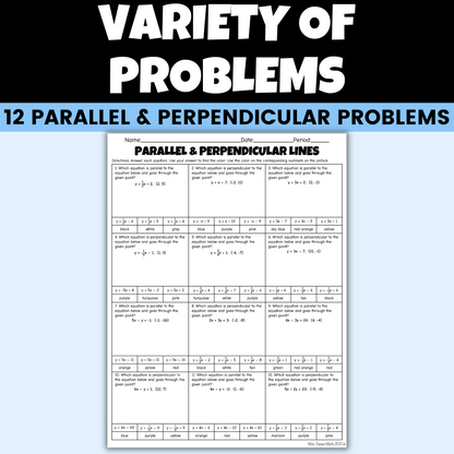 Algebra 1 Winter Activity Parallel and Perpendicular Lines Coloring Worksheet