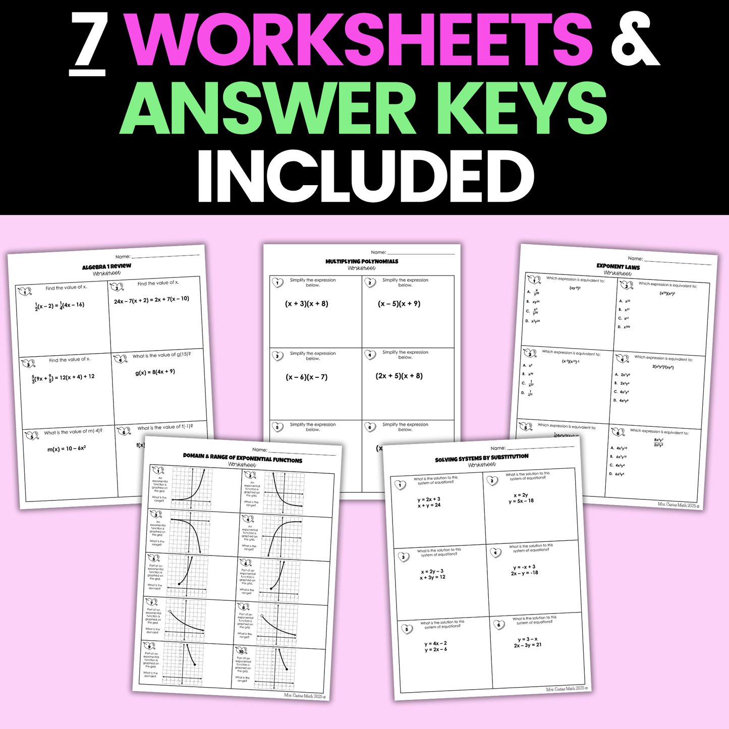 Algebra 1 Valentines Day Activities Digital and Worksheets BUNDLE