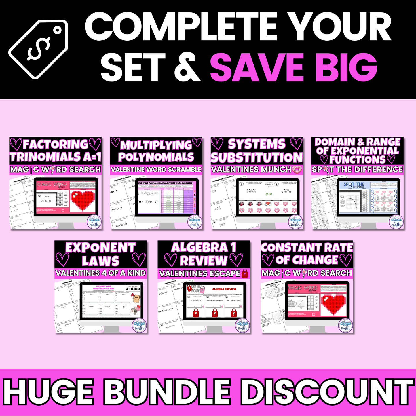 Algebra 1 Valentines Day Activities Digital and Worksheets BUNDLE
