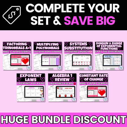 Algebra 1 Valentines Day Activities Digital and Worksheets BUNDLE