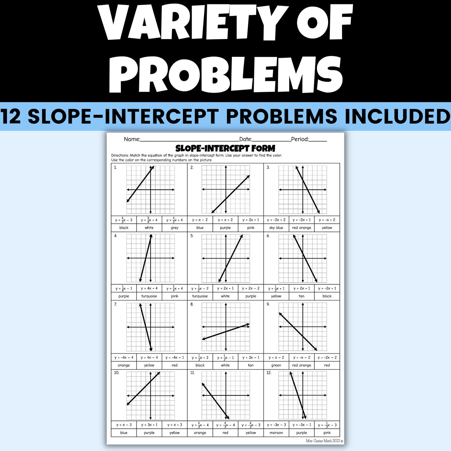 Winter 8th Grade Math Activity Slope-Intercept Form Coloring Worksheet