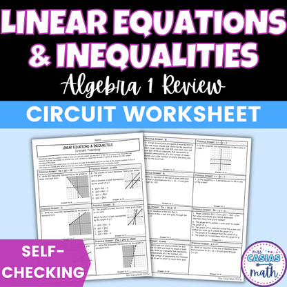 Linear Equations and Inequalities Worksheet Self Checking Circuit Activity