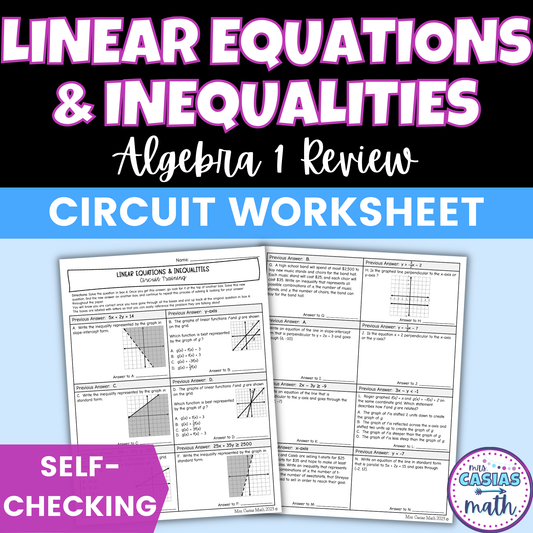 Linear Equations and Inequalities Worksheet Self Checking Circuit Activity