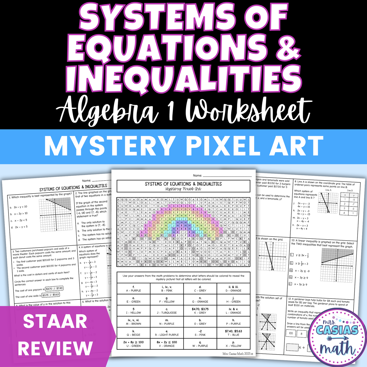 Systems of Equations and Inequalities Worksheet Algebra 1 EOC Review Activity