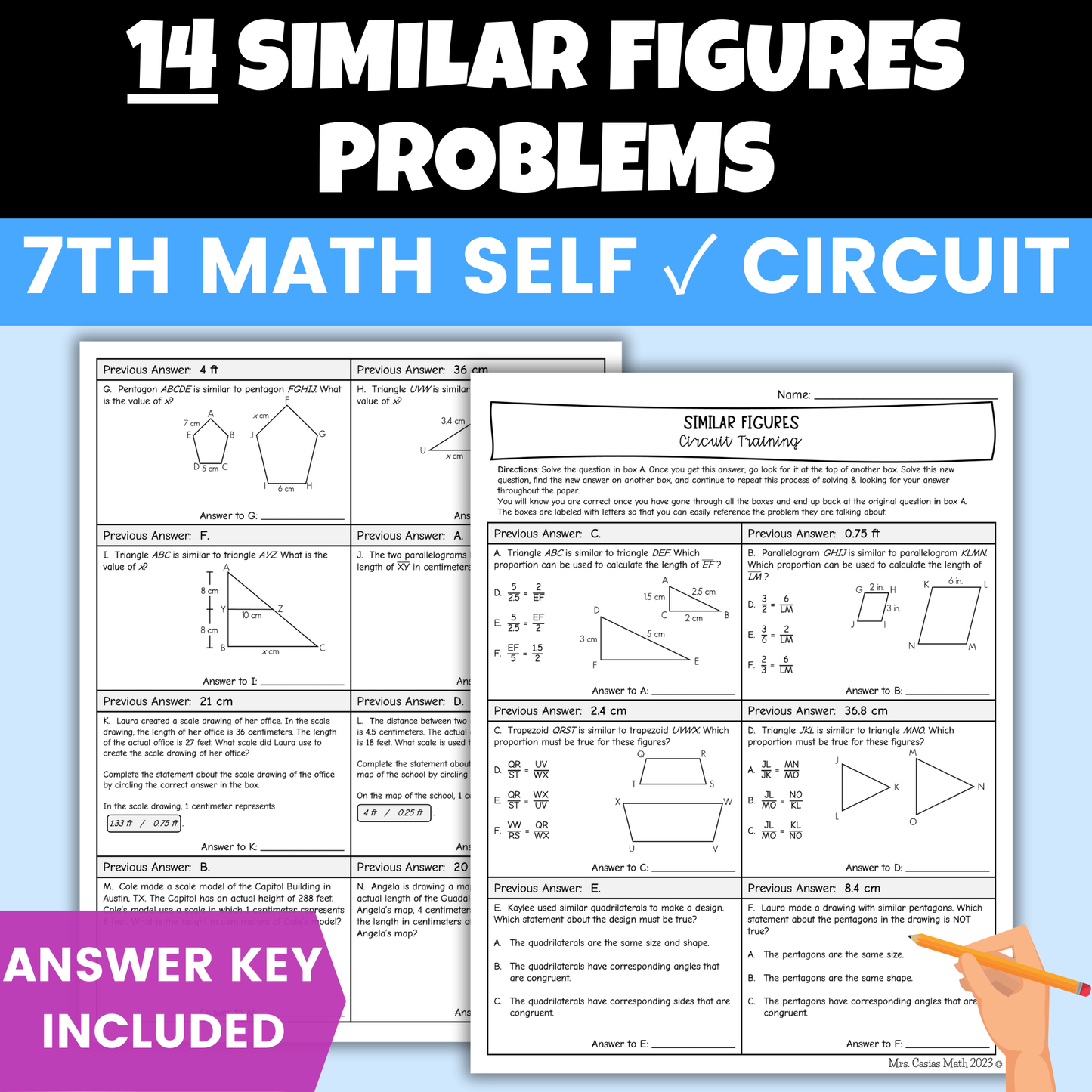 Similar Figures Worksheet Self Checking Circuit Activity 7th Grade Math