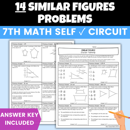 Similar Figures Worksheet Self Checking Circuit Activity 7th Grade Math