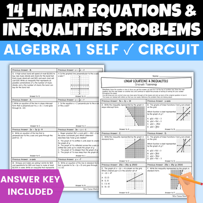 Linear Equations and Inequalities Worksheet Self Checking Circuit Activity