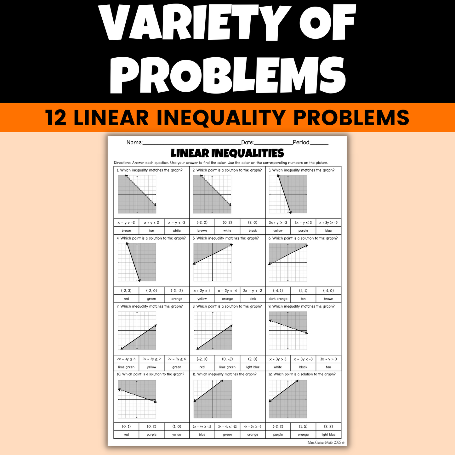 Algebra 1 Thanksgiving Coloring Activity Linear Inequalities