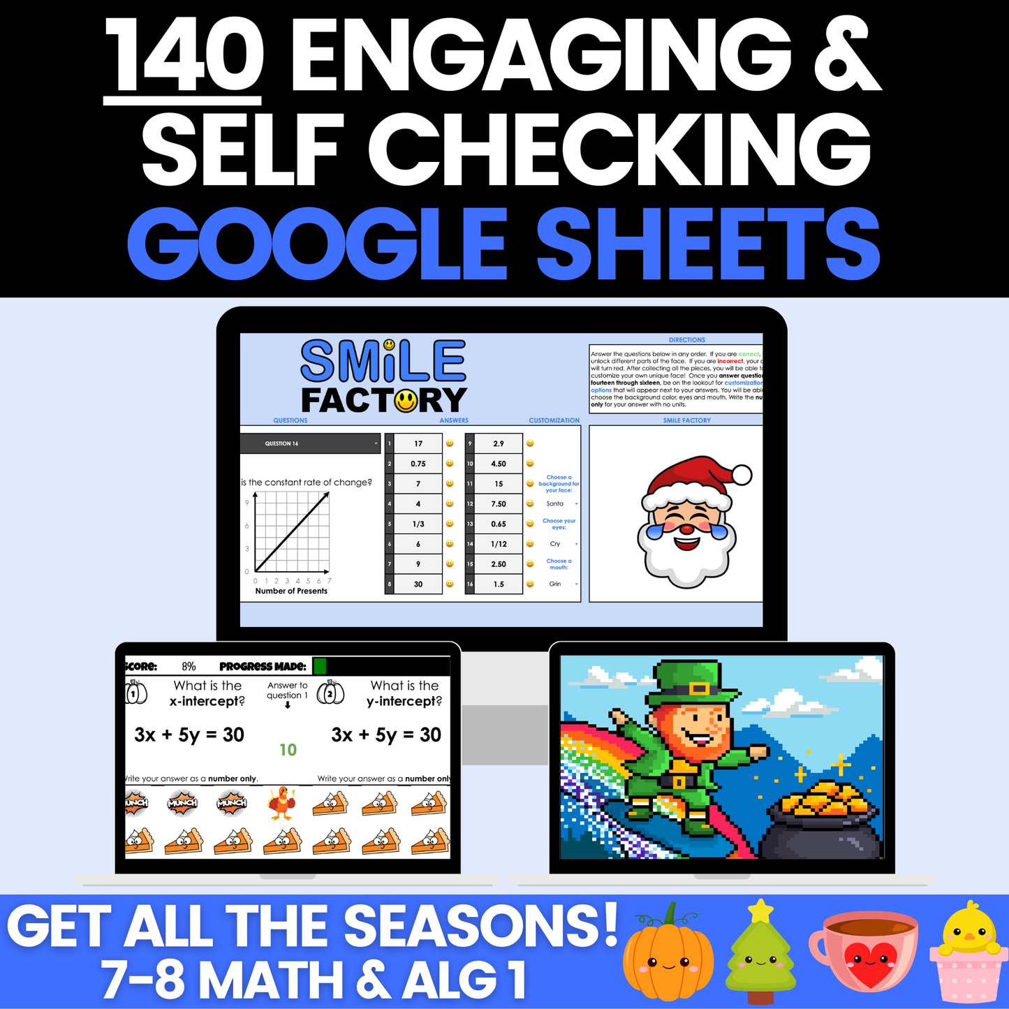 7th Math, 8th Math, and Algebra 1 Seasonal Activities Ultimate Bundle Digital Worksheets