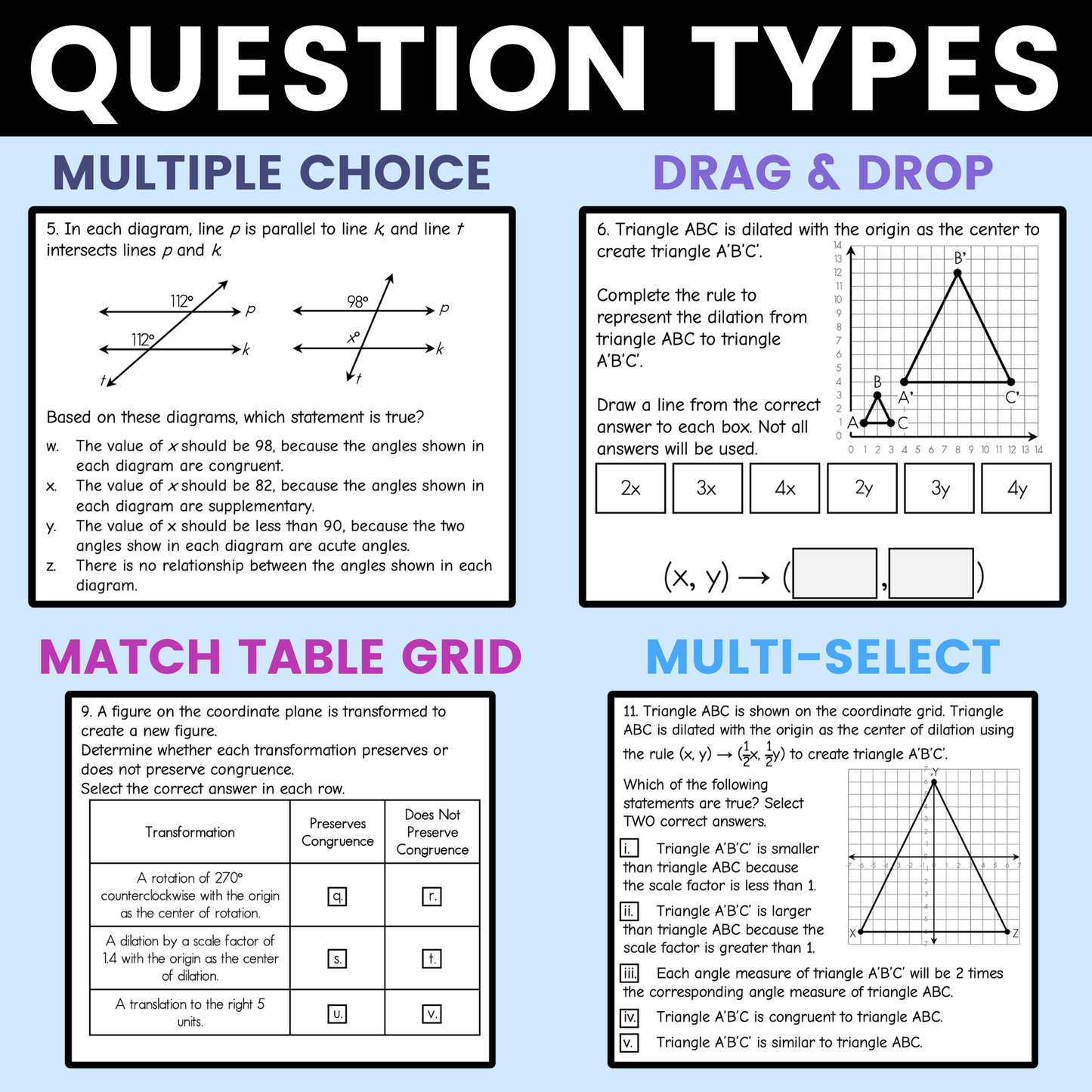 Angles, Transformations and Similarity Worksheet 8th Grade Math STAAR Review