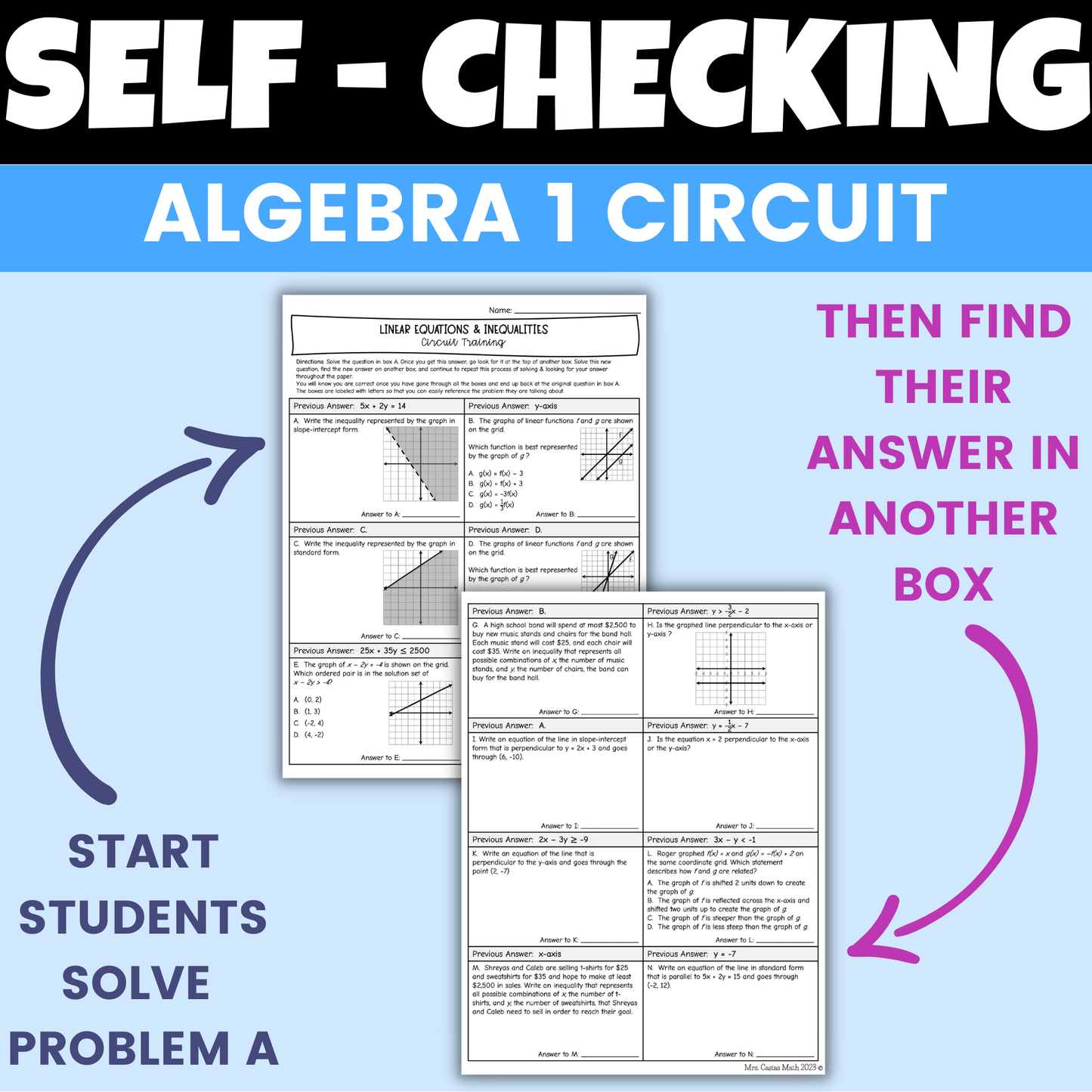 Linear Equations and Inequalities Worksheet Self Checking Circuit Activity