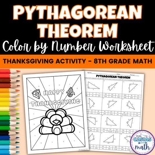 Thanksgiving Math Activity 8th Grade Pythagorean Theorem Coloring Worksheet
