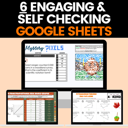 Fall Math Activities 8th Grade Google Sheets and Worksheets BUNDLE