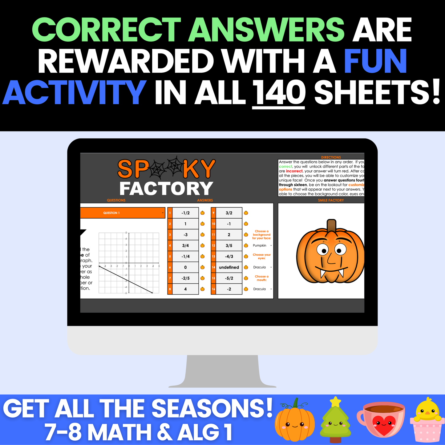 7th Math, 8th Math, and Algebra 1 Seasonal Activities Ultimate Bundle Digital Worksheets