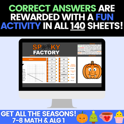 7th Math, 8th Math, and Algebra 1 Seasonal Activities Ultimate Bundle Digital Worksheets