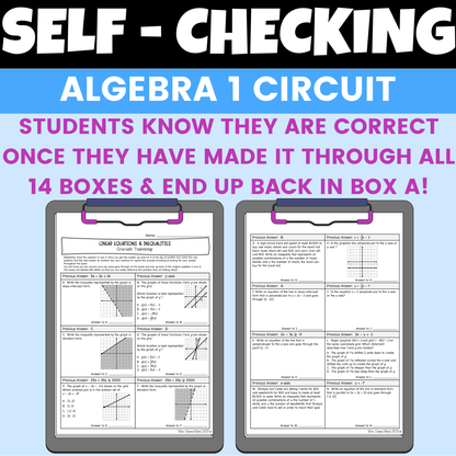 Linear Equations and Inequalities Worksheet Self Checking Circuit Activity