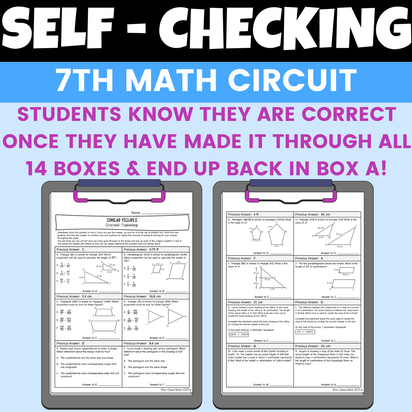 Similar Figures Worksheet Self Checking Circuit Activity 7th Grade Math