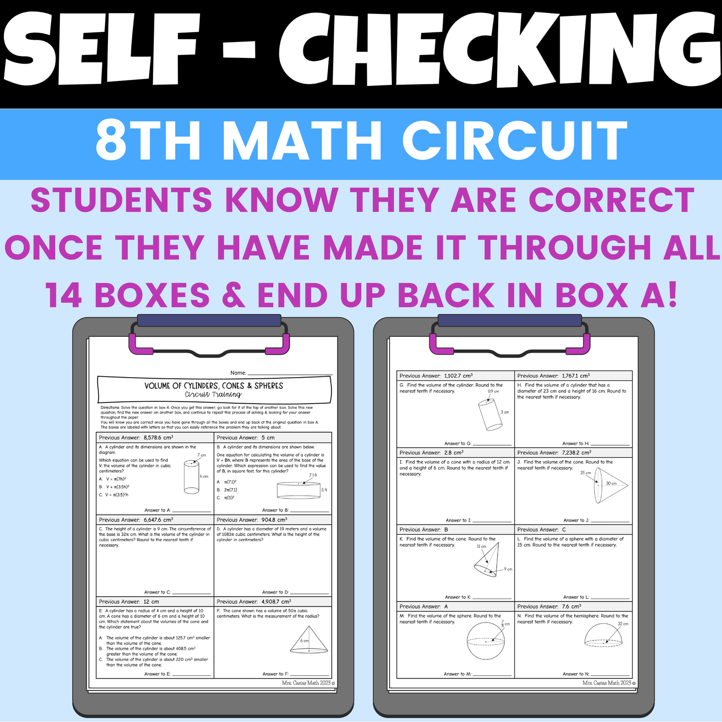 Volume of Cone Cylinder Sphere Worksheet Self Checking Circuit Activity