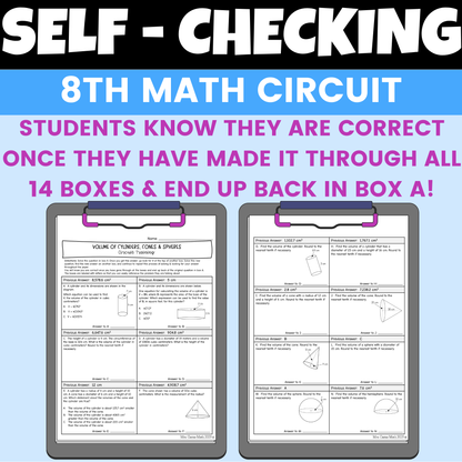 Volume of Cone Cylinder Sphere Worksheet Self Checking Circuit Activity