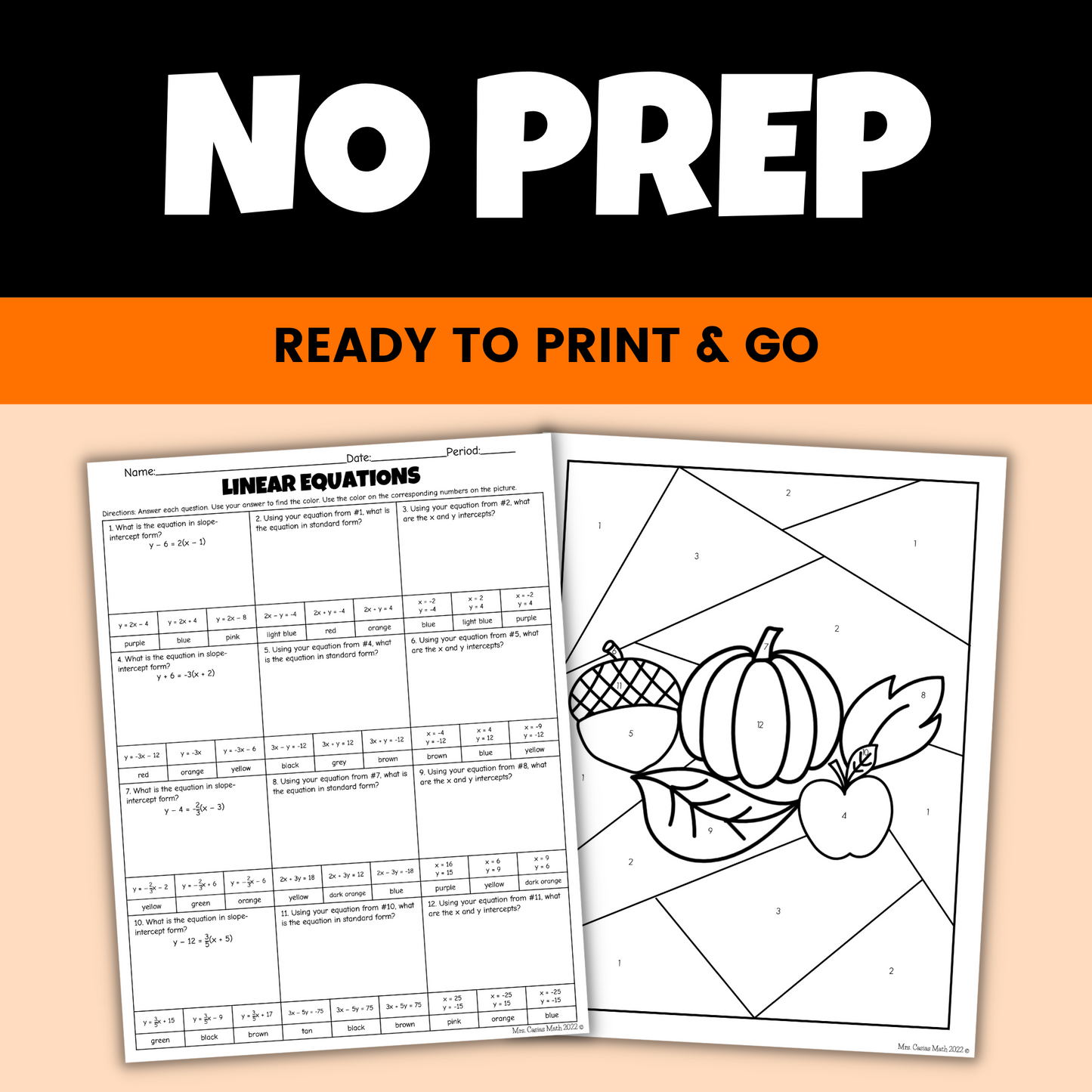 Algebra 1 Coloring Activity Fall Converting Linear Equations