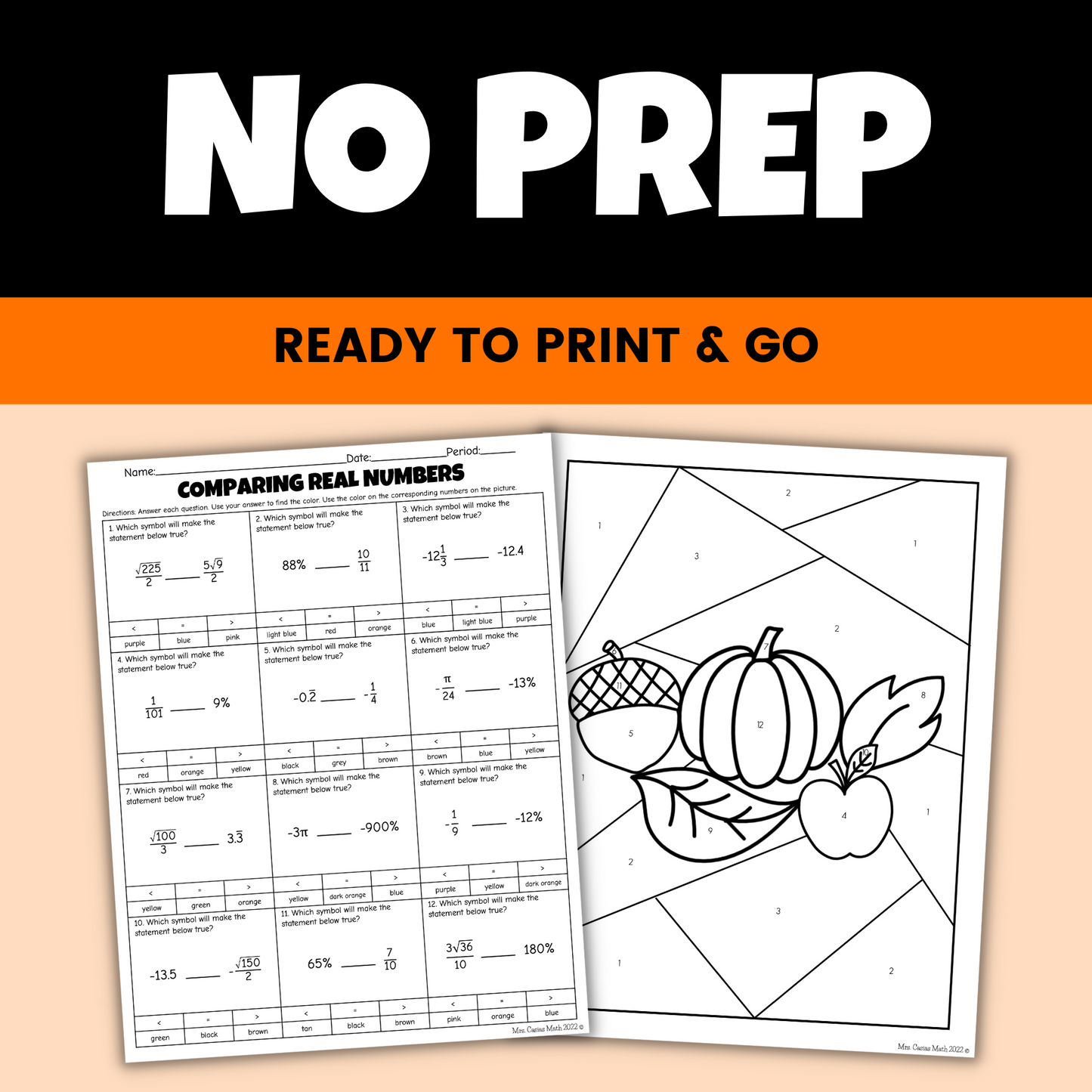Fun Fall Math Activity 8th Grade Comparing Real Numbers Coloring Worksheet