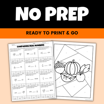 Fun Fall Math Activity 8th Grade Comparing Real Numbers Coloring Worksheet
