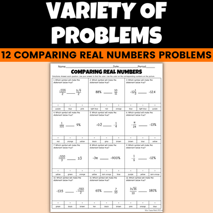 Fun Fall Math Activity 8th Grade Comparing Real Numbers Coloring Worksheet