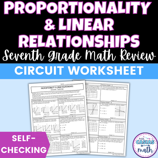 Proportionality Linear Relationships Worksheet Self Checking Activity 7th Math