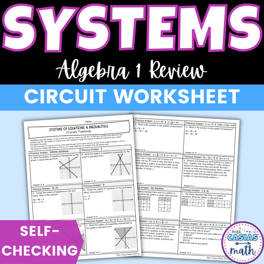 Systems of Equations and Inequalities Worksheet Self Checking Circuit Activity